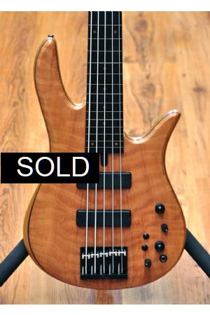 Fodera Monarch Std Special Doctorbass Edition Lined Fretless Ebony Board 5 string 17.5mm spacing-Oak Neck-Figured Redwood top Fodera Monarch Std Special Doctorbass Edition Lined Fretless Ebony Board 5 string 17.5mm spacing-Oak Neck-Figured Redwood top